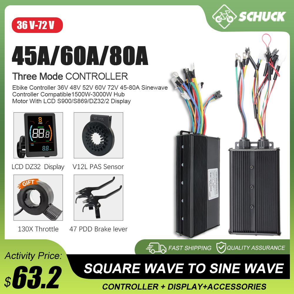 Sine Wave Controller 48V 72V 80A - ตัวควบคุม E-bike 3 โหมด 48V 52V