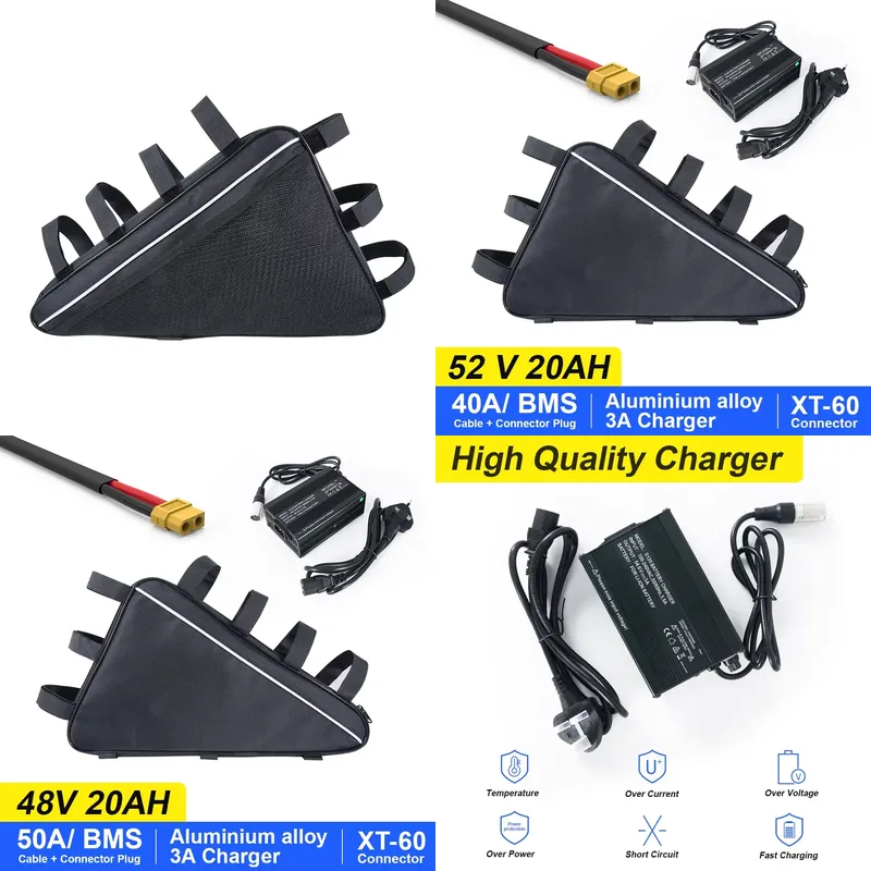 Ebike Battery 52V 20Ah Triangle Pack - แบตเตอรี่ลิเธียมสำหรับจักรยานไฟฟ้ารูปสามเหลี่ยมของสหรัฐอเมริกา ปี 2026 48V 20Ah 52V