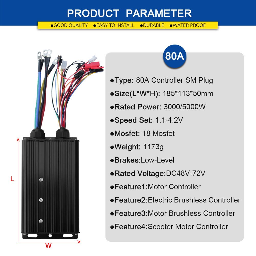 Sine Wave Controller 48V 72V 80A - คอนโทรลเลอร์ไซน์เวฟสำหรับจักรยานไฟฟ้า 48V 72V 80A พร้อมฟังก์ชั่นไฟ คอนโทรลเลอร์แบบไร้แปรงถ่าน