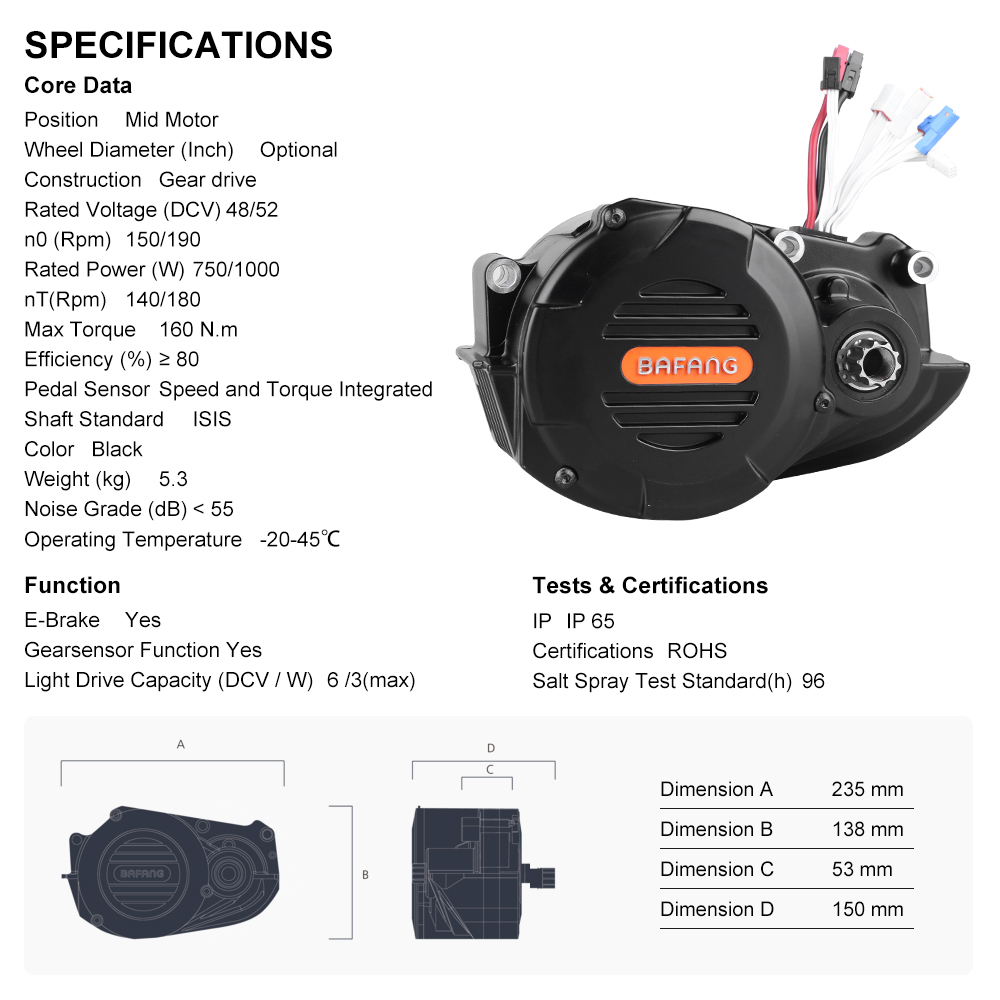 ชุดแปลงมอเตอร์จักรยานไฟฟ้า Baf - Mid Drive Motor Kit 52V 1000W บทวิจารณ์และราคา